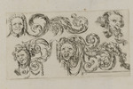 Vier Friesfragmente mit Blattwerk und vier grotesken Köpfen