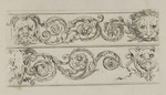 Zwei Friese mit Blattwerk, Löwenkopf, grotesken Köpfen und Widderschädel
