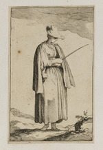 Junge Bäuerin mit Hut und Stock in der Hand