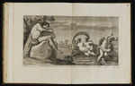 Links der flötespielende Polyphem, rechts Galateia und andere Nereiden im Meer