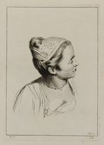 Büste einer jungen Frau mit Perlenkette im Pofil nach rechts