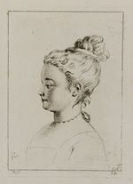 Büste eines Mädchens mit Perlenkette im Profil nach links
