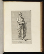 Statue der Thalia, auf die Maske in ihrer Hand zeigend