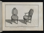 Stuhl mit Lorbeerkranz umfasster Lehne und Sessel mit Turteltauben, Blatt aus der Folge C