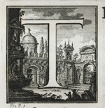 Initiale T mit Innenhof und Brunnen