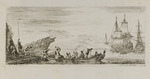 Ladekai mit Wachtposten und Hafenarbeitern beim Entladen eines Bootes