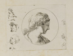 Frauenkopf im Profil nach rechts und fünf weitere Kopf- und Figurenstudien