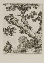Landschaft mit Baum und Reiter in Rückansicht