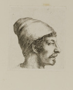 Kopf eines Mannes mit Mütze im Profil nach rechts