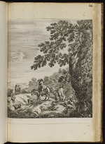 Zwei Reiter und eine Schafherde unter einem großen Baum in einer Berglandschaft
