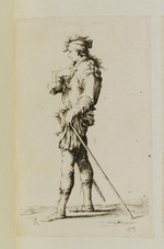 Soldat mit Stab und Schwert im Profil nach links
