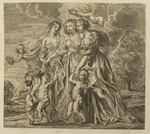 Drei junge Frauen, von Amoretten begleitet