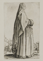 Dame mit langem Schleier und pelzbesetztem Kleid
