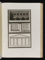 Drei Diagramme dorischer Tempelkonstruktion und Aufriss des dorischen Tempels nach Vitruv