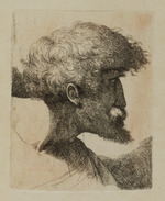 Kopf eines alten Mannes mit gestutzem Bart, nach rechts blickend