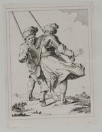 Zwei Soldaten mit Pelzmützen und Stäben