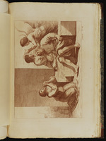 Links eine kniende Frau, rechts ein sitzender Mann und hinter ihm eine weitere Frau und ein Engel