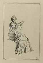 Sitzende Frau mit erhobenem Arm