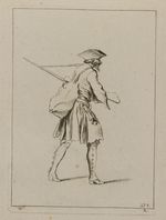 Soldat mit Gewehr über der linken Schulter, nach rechts laufend