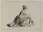 Auf dem Boden sitzende junge Frau im Profil nach rechts