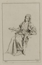 Sitzende Frau mit Turban und Dolch in der rechten Hand
