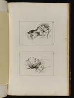 Oben: Halbfigur eines Mädchens mit gesenktem Kopf im Profil nach links; unten: Büste einer jungen Frau im Viertelprofil nach rechts