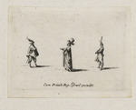 Dame mit Hut, der mit drei Federn geschmückt ist, zwischen zwei Männern