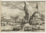 Landschaft mit Felsen und Landhaus