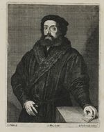 Porträt eines Mannes mit Kappe, die Linke auf einen Tisch gestützt