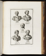 Fünf Büsten, darunter Commodus, Antoninus Pius, Mark Aurel und Vitellius