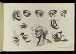 Studien von Mündern, Augen, Ohren und einem Gesicht in zwei Altersstufen