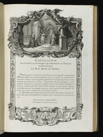 Frankreich weist auf den Thron Ludwigs XV., Allegorie zum König, der zum Thron geführt wird, und erklärender Text