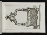 Bett mit Seitenlehnen auf denen chinesische Figuren sitzen von einem Baldachin bekrönt, Blatt aus der Folge G