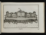 Sofa mit den Fabeln von Fuchs und Kranich verziert sowie sitzender Figur mit Schirm, Blatt aus der Folge Q
