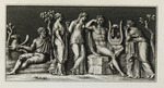 Apollo mit der Leier zwischen drei weiblichen Figuren und einem Hirten